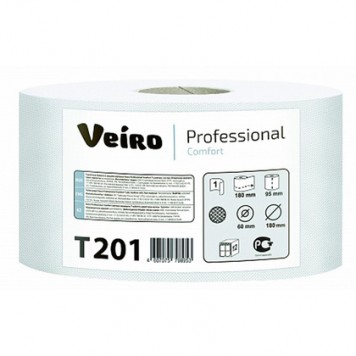 Бумага туалетная (VEIRO, в средних рулонах, Professional Comfort, 1-сл, отблелен.макул., T-201, 12 шт/кор)