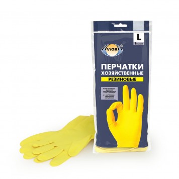 Перчатки хозяйственные (резиновые, AVIORA, с хлопковым напылением, разм.L, желтый цвет, 1 пара/упак, 120 пар/кор)