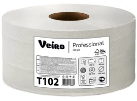 Бумага туалетная (VEIRO, 1-сл макул., Professional Basic, T-102, 200 м, 12 рул/упак)
