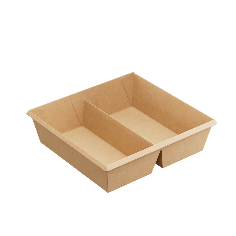 Контейнер (1ЕА, OneClick bottom 1200DB/b, без крышки, 2 секции, крафт, 1200 мл, 190/200*170/180*55 мм, 20 шт/упак, 9 упак/кор, OCbot1200DB/b)