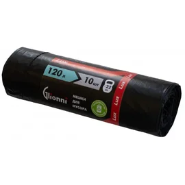 Мешки для мусора (ПНД, Glionni, 120л, черный цвет, 10 шт/рул, 25 рул/кор, Lux)