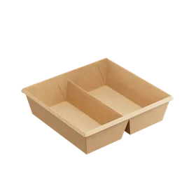 Контейнер (1ЕА, OneClick bottom 1200DB/b, без крышки, 2 секции, крафт, 1200 мл, 190/200*170/180*55 мм, 20 шт/упак, 9 упак/кор, OCbot1200DB/b)