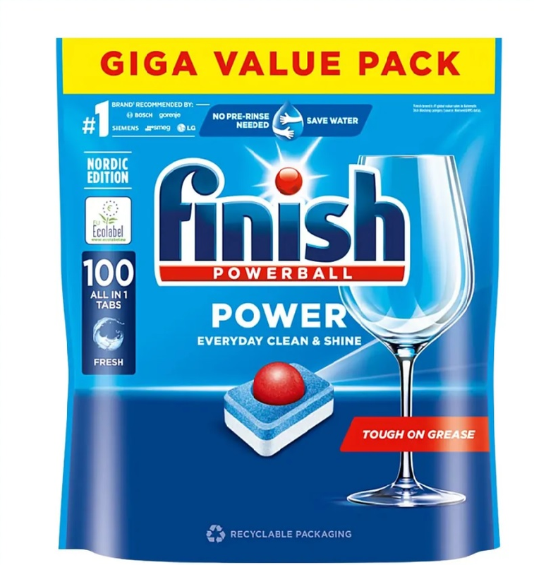 Средство (таблетки для посудомоечных машин, Finish Powerbaii Power AIO 100 шт)