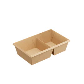 Контейнер (1ЕА, OneClick bottom 800DB/b, без крышки, 2 секции, крафт, 800 мл, 120/200*100/180*55 мм, 50 шт/упак, 6 упак/кор, OCbot800DB/b)