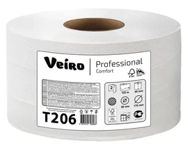 Бумага туалетная (VEIRO, 2-сл, отбелен.макул., Professional Comfort, T-206, 125 м, 12 шт/упак)