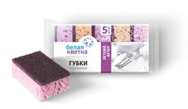 Губки для посуды (Белая кветка, Летний вечер, 90*60*35 мм, 5 шт/упак, 30 упак/кор, крупнопористые, (0201))