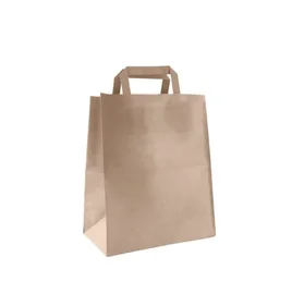 Пакет бумажный (крафт, с плоскими ручками, без печати, 240*140*280 мм, 25 шт/упак, 12 упак/кор)