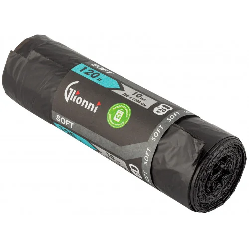 Мешки для мусора (ПНД, Glionni, 120л, черный цвет, 10 шт/рул, 25 рул/кор, Soft)