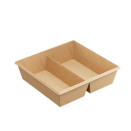 Контейнер (1ЕА, OneClick bottom 1200DB/b, без крышки, 2 секции, крафт, 1200 мл, 190/200*170/180*55 мм, 20 шт/упак, 9 упак/кор, OCbot1200DB/b)