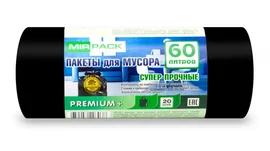 Мешки для мусора (ПСД, MirPack, 60л, 60*70 см, черный цвет, 20 мкр, 20 шт/рул, 21 рул/кор, Premium+)