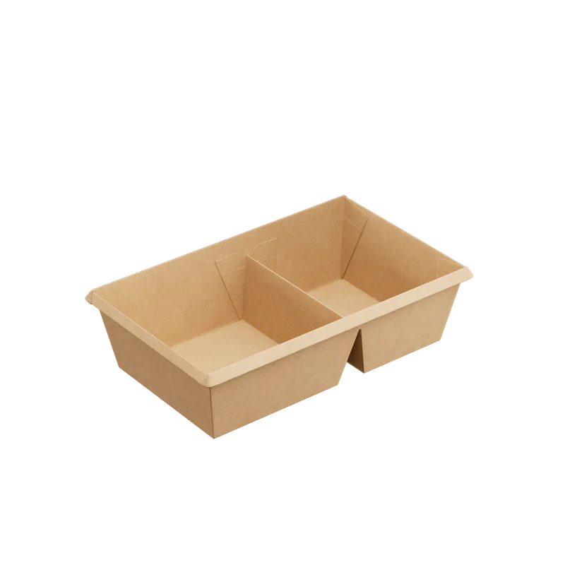 Контейнер (1ЕА, OneClick bottom 800DB/b, без крышки, 2 секции, крафт, 800 мл, 120/200*100/180*55 мм, 50 шт/упак, 6 упак/кор, OCbot800DB/b)