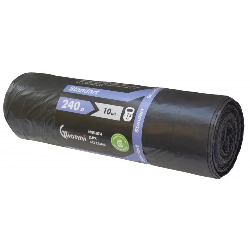 Мешки для мусора (ПНД, Glionni, 240л, черный цвет, 10 шт/рул, 25 рул/кор, STANDART)