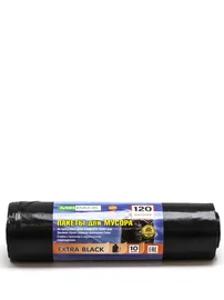 Мешки для мусора (ПВД, MirPack, 120л, 70*110, черный цвет, 50 мкм, 10 шт/рул, 10 рул/кор, EXTRA black, 12005801)