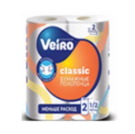 Полотенца бумажные (VEIRO Classic, 2-сл, 100% целлюлоза, 5П22, 40 гр/м2, белый цвет, 2 рул/упак, 12 упак/кор)