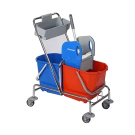 Тележка (уборочная, хром, пластик, 2 ведра по 25 л, с корзиной, 2 шт/кор, (SCK50BD))
