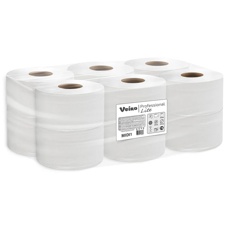 Бумага туалетная (VEIRO, 1-сл макул., Professional Lite, MIDI1, 180 м, 12 шт/упак)