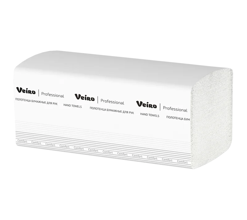 Полотенца бумажные (VEIRO, V-сложение, 2-сл, отбелен.макул., KV-205, белый цвет, 200 листов/упак, 20 упак/кор)