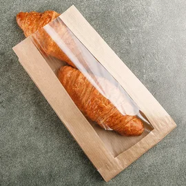 Пакет бумажный (крафт, без ручки, без печати, 140*60*250 мм, 100 шт/упак, 15 упак/кор, 108-101)(с окном)