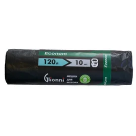 Мешки для мусора (ПНД, Glionni, 120л, черный цвет, 10 шт/рул, 50 рул/кор, Econom)