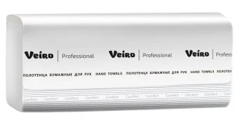 Полотенца бумажные (VEIRO, V-сложение, 1-сл, 100% целлюлоза, V3-250, белый цвет, 250 листов/упак, 20 упак/кор)