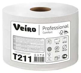 Бумага туалетная (VEIRO, 2-сл, отбелен.макул., Professional Comfort, T-211, центральная вытяжка, 80 м, 12 рул/упак)