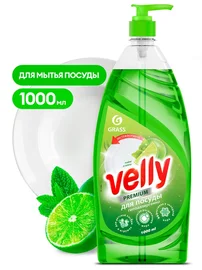 Средство (для мытья посуды, GraSS, Velly Premium лайм и мята, 1 л, 12 шт/кор, с дозатором (125424))