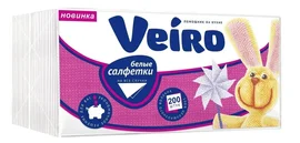 Салфетки бумажные (1-сл, 24*24 см, белый цвет, VEIRO, 200 листов/упак, 27 упак/кор, N-301)