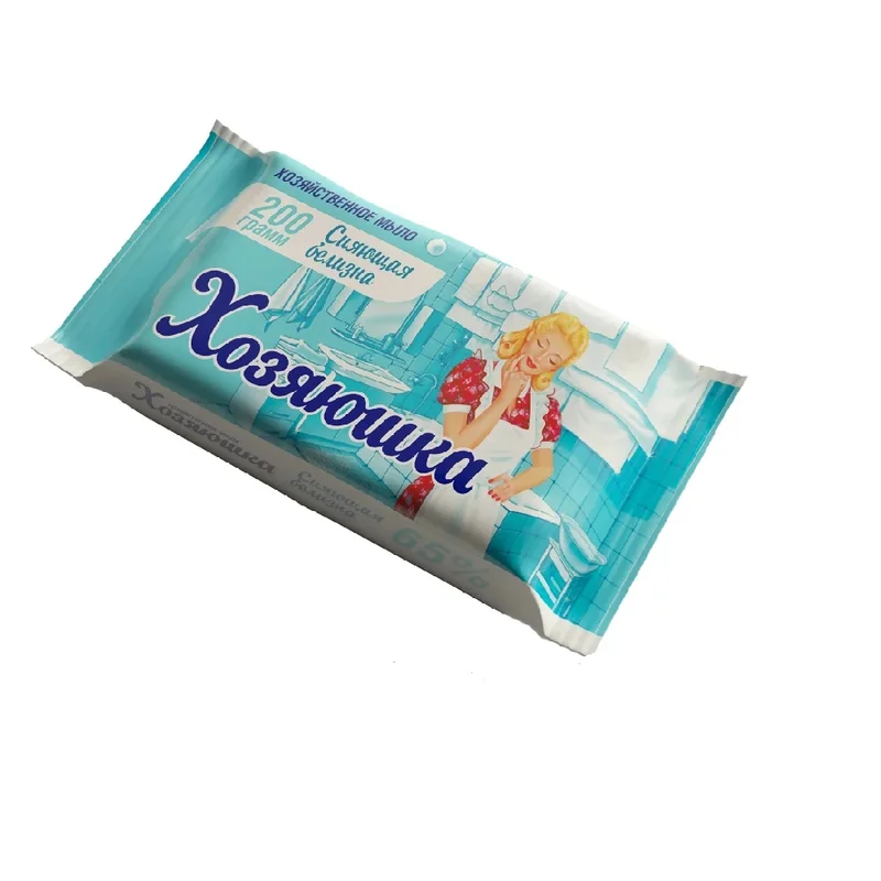 Мыло (хозяйственное, "ХОЗЯЮШКА" 65%, Сияющая белизна для стирки белого белья, 200 гр, флоу-пак, 45 шт/кор)