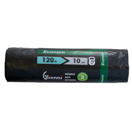 Мешки для мусора (ПНД, Glionni, 120л, черный цвет, 10 шт/рул, 50 рул/кор, Econom)