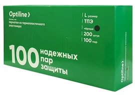 Перчатки одноразовые (эластомер, Optiline, разм.L, черный цвет, 200 шт/упак, 10 упак/кор)