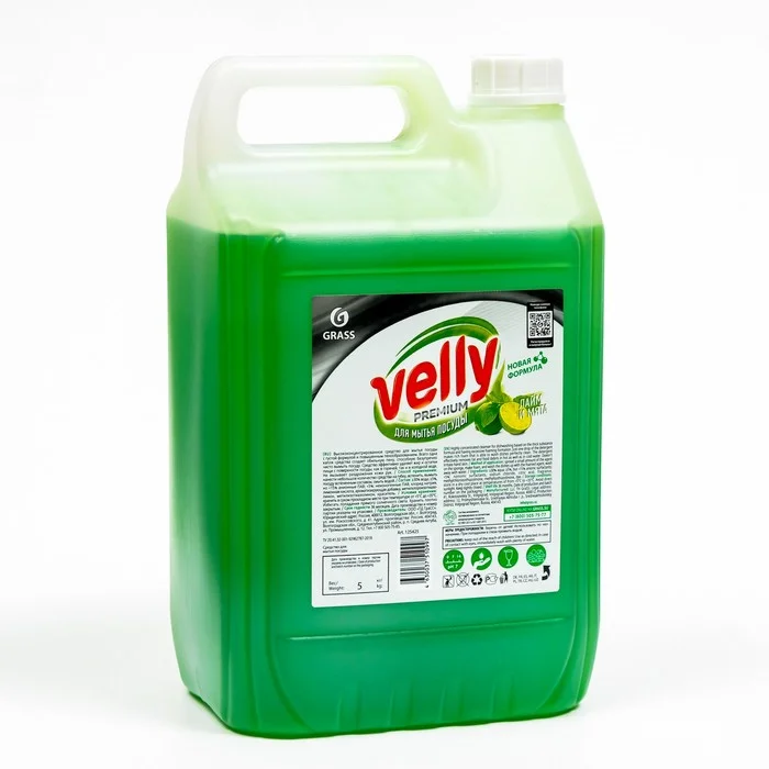 Средство (для мытья посуды, GraSS, Velly Premium лайм и мята, 5 кг, 4 шт/кор, 125425)