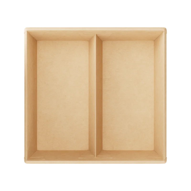 Контейнер (1ЕА, OneClick bottom 1200DB/b, без крышки, 2 секции, крафт, 1200 мл, 190/200*170/180*55 мм, 20 шт/упак, 9 упак/кор, OCbot1200DB/b)