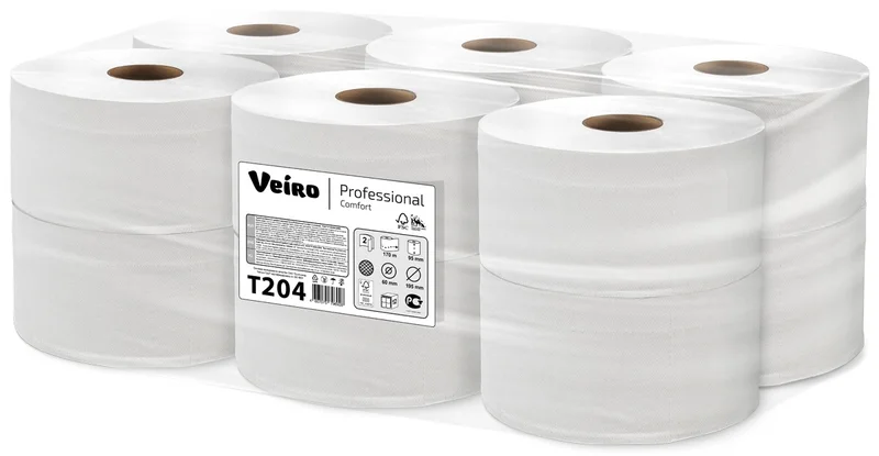 Бумага туалетная (VEIRO, Professional Comfort, 2-сл, отбелен.макул., 170 м, T-204, 12 шт/упак)
