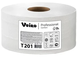 Бумага туалетная (VEIRO, 1-сл, отбелен.макул., Professional Comfort, T-201, 200 м, 12 шт/упак)