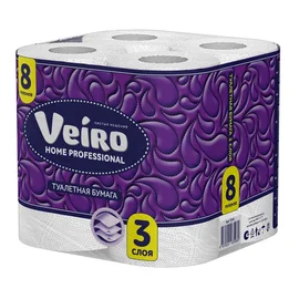 Бумага туалетная (VEIRO, 3-сл, 100% целлюлоза, Professional Home, T319, 8 рул/упак, 6 упак/кор)