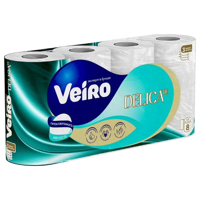 Бумага туалетная (VEIRO, 3-сл, 100% целлюлоза, Professional Home, T319, 8 рул/упак, 6 упак/кор)