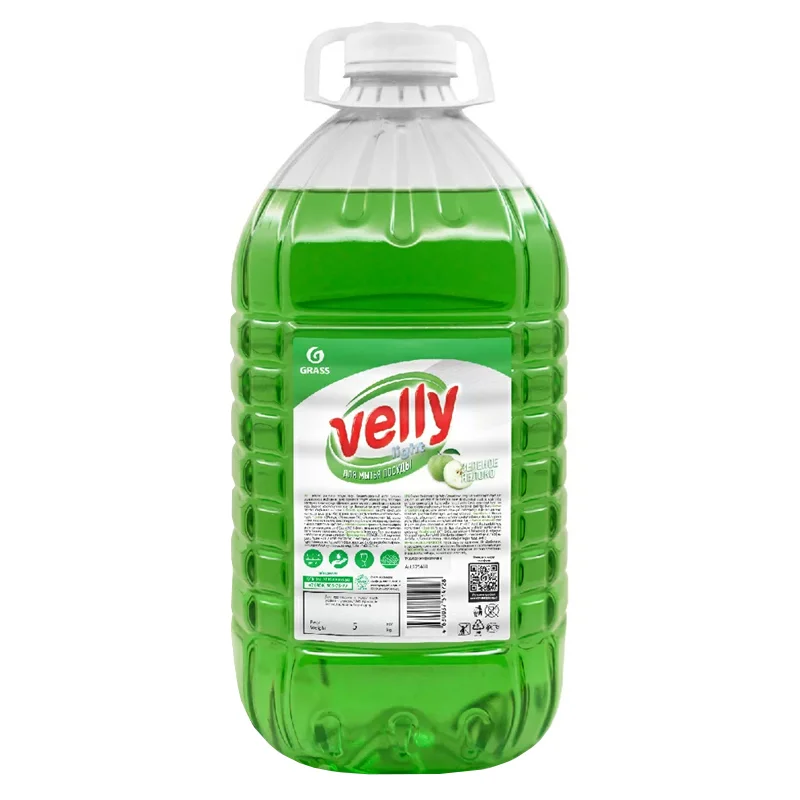 Средство (для мытья посуды, GraSS, Velly light зеленое яблоко, 5 кг, 4 шт/кор, 125469)