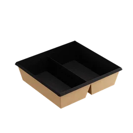 Контейнер (1ЕА, OneClick bottom 1200DB/bBLACK, без крышки, 2 секции, черный цвет, 1200 мл, 190/200*170/180*55 мм, 20 шт/упак, 9 упак/кор, OCbot1200DB/